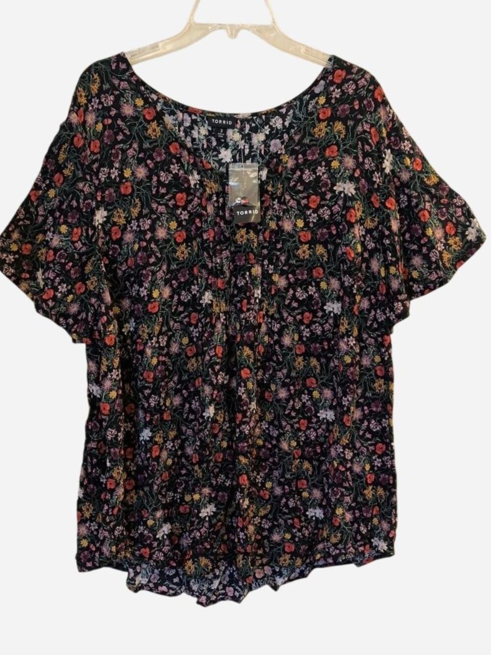 Torrid Black Floral Flutter Sleeve Rayon Blouse Size 3X NWT